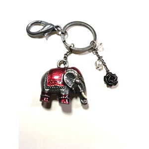 Elephant Silver Tone Red Flower Luggage Purse Clip